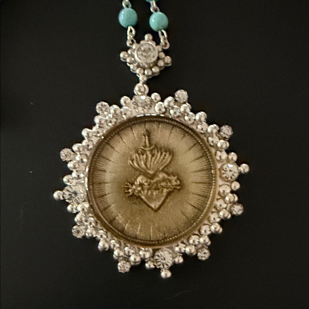 VSA CLOISTER SACRED HEART NECKLACE 4MM TURQUOISE BEADS - NWT - Picture 2 of 12